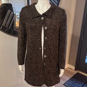 Dark Brown Alpaca and Wool Long Button UpCardigan Sweater